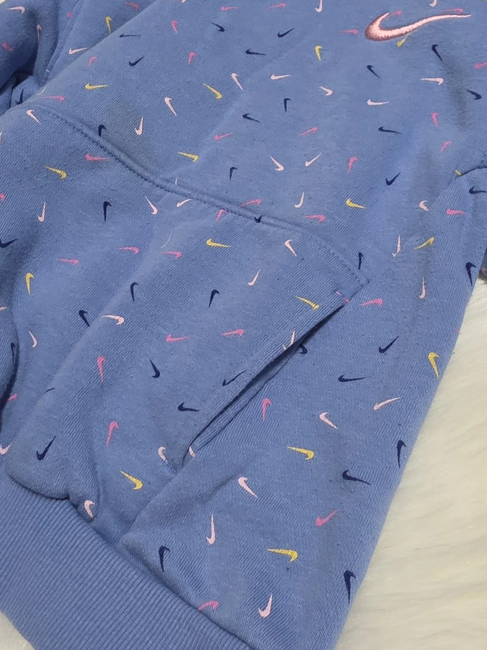 Nike Girls' Blue Hoodie, Size 5, Embroidered Logo